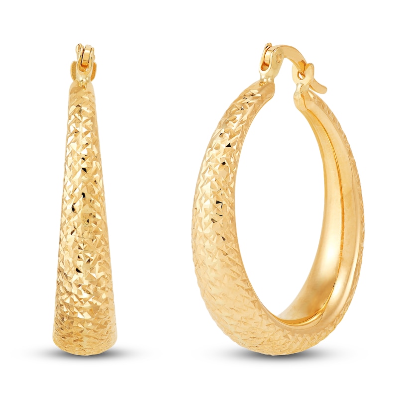 Diamond-Cut Tapered Hoop Earrings 10K Yellow Gold 31mm