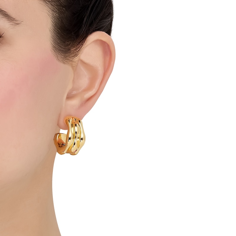 Main Image 3 of Italia D'Oro Polished Wavy J-Hoop Earrings 14K Yellow Gold