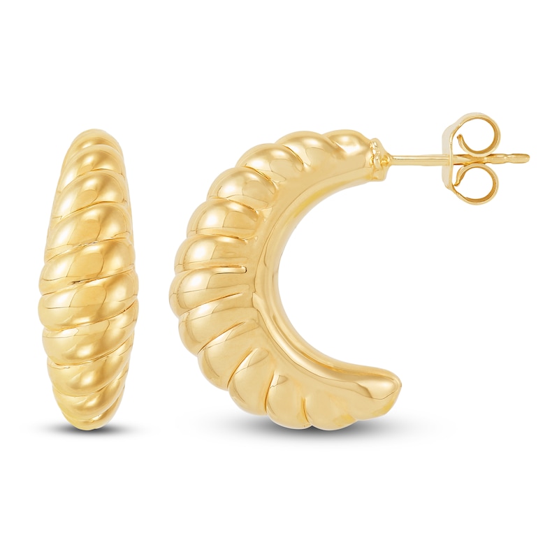 Main Image 1 of Polished Scalloped J-Hoop Earrings 14K Yellow Gold