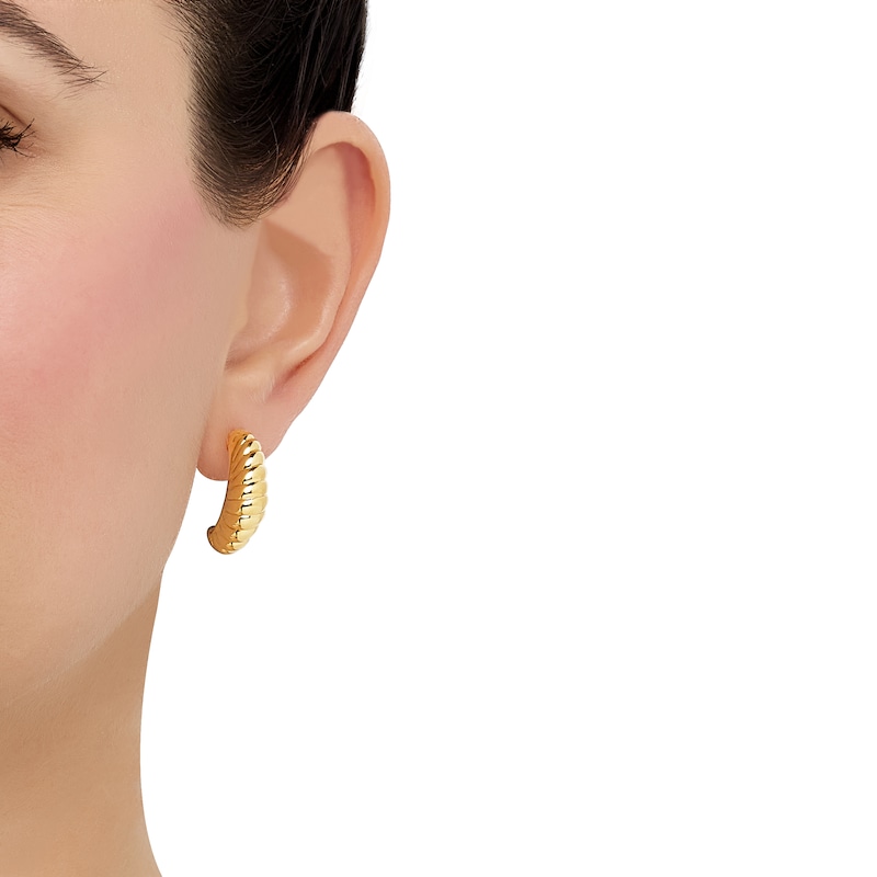 Main Image 3 of Polished Scalloped J-Hoop Earrings 14K Yellow Gold