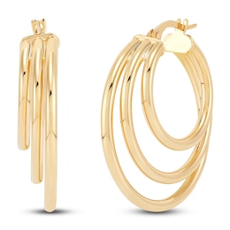 Three-Row Staggered Hoop Earrings 14K Yellow Gold