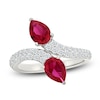 Thumbnail Image 1 of Pear-Shaped Lab-Created Ruby & White Lab-Created Sapphire Bypass Ring Sterling Silver