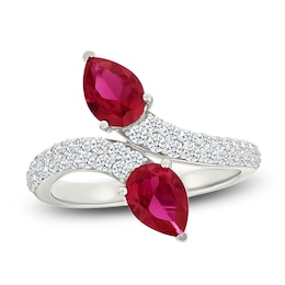 Pear-Shaped Lab-Created Ruby & White Lab-Created Sapphire Bypass Ring Sterling Silver