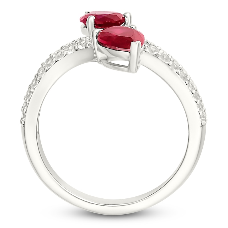 Main Image 4 of Pear-Shaped Lab-Created Ruby & White Lab-Created Sapphire Bypass Ring Sterling Silver