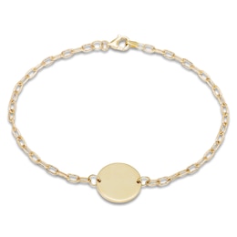 Engravable Disc Paperclip Chain Bracelet 14K Yellow Gold 7.25&quot;