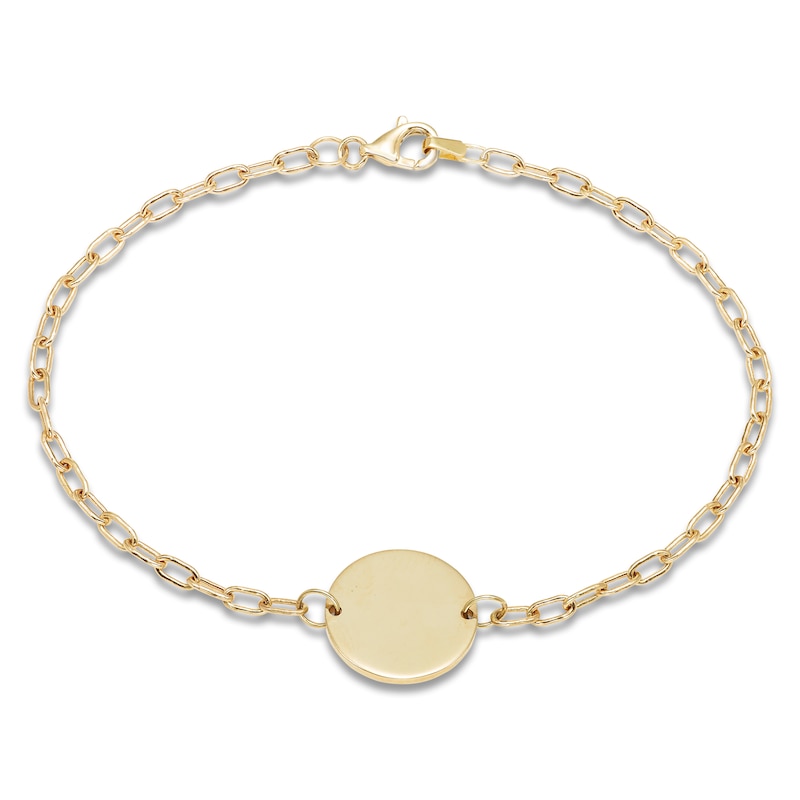 Main Image 1 of Engravable Disc Paperclip Chain Bracelet 14K Yellow Gold 7.25&quot;