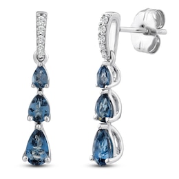 Pear-Shaped Natural London Blue Topaz & Diamond Graduated Drop Earrings 1/20 ct tw 10K White Gold