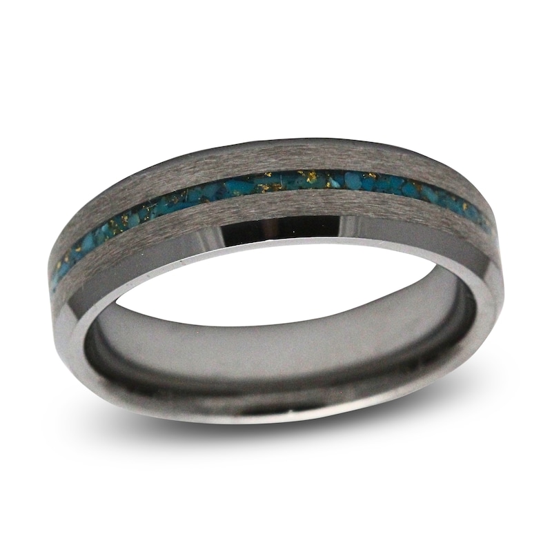 Men's Crushed Turquoise & 24K Gold Leaf Wedding Band Tungsten Carbide 6mm