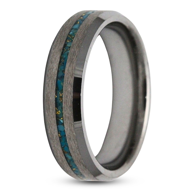 Men's Crushed Turquoise & 24K Gold Leaf Wedding Band Tungsten Carbide 6mm