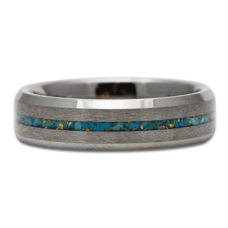 Men's Crushed Turquoise & 24K Gold Leaf Wedding Band Tungsten Carbide 6mm