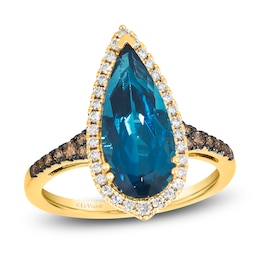 Le Vian Silhouette Elongated Pear-Shaped Natural Blue Topaz Ring 1/3 ct tw Diamonds 14K Honey Gold