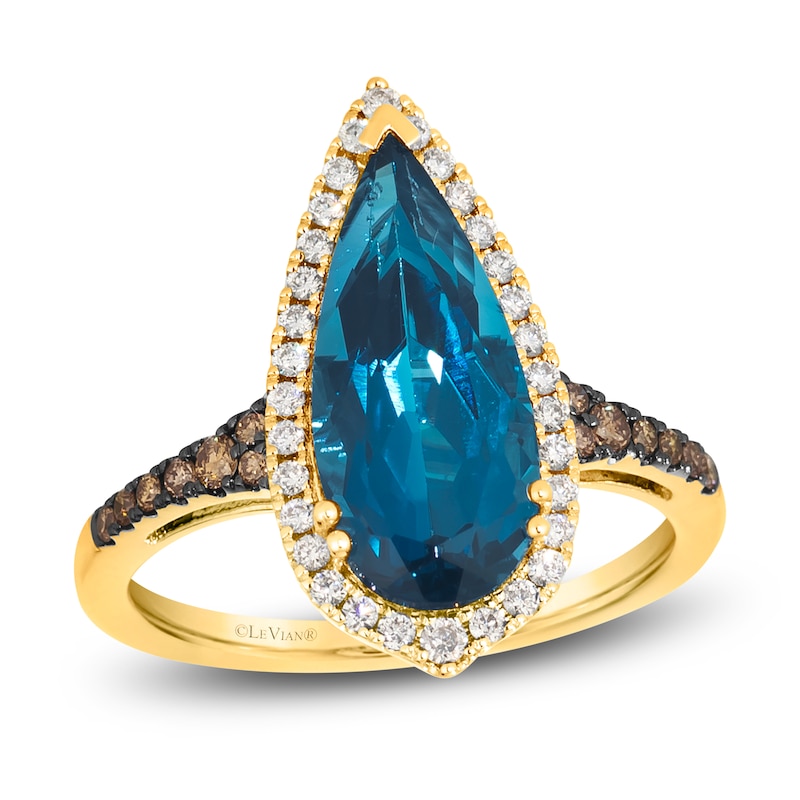 Main Image 1 of Le Vian Silhouette Elongated Pear-Shaped Natural Blue Topaz Ring 1/3 ct tw Diamonds 14K Honey Gold