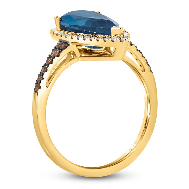 Main Image 2 of Le Vian Silhouette Elongated Pear-Shaped Natural Blue Topaz Ring 1/3 ct tw Diamonds 14K Honey Gold