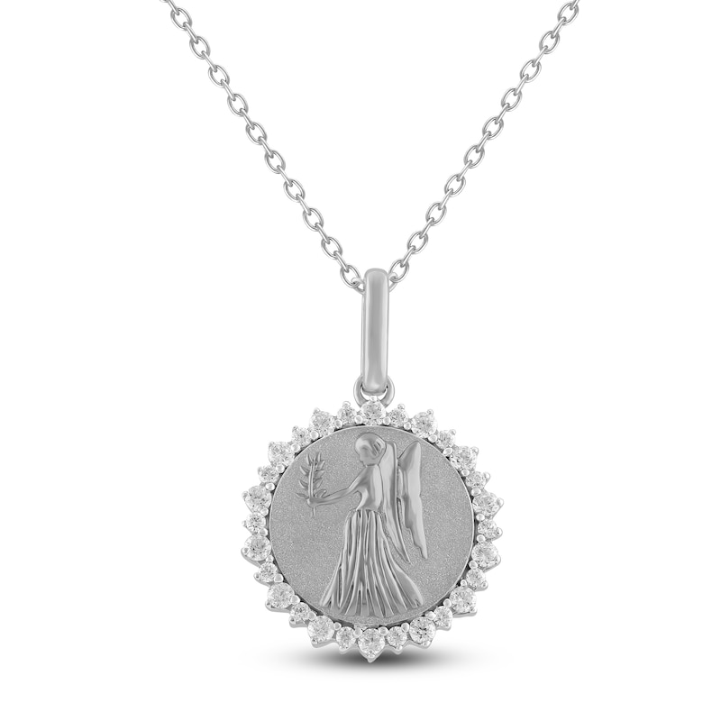 Main Image 1 of Diamond Zodiac Virgo Medallion Necklace 1/3 ct tw Sterling Silver 18&quot;