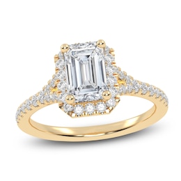 Emerald-Cut Lab-Created Diamond Halo Engagement Ring 1-1/8 ct tw 14K Yellow Gold