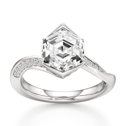 J'Lure Hexagon Step-Cut Lab-Created Diamond Bypass Engagement Ring 3-1/4 ct tw 18K White Gold