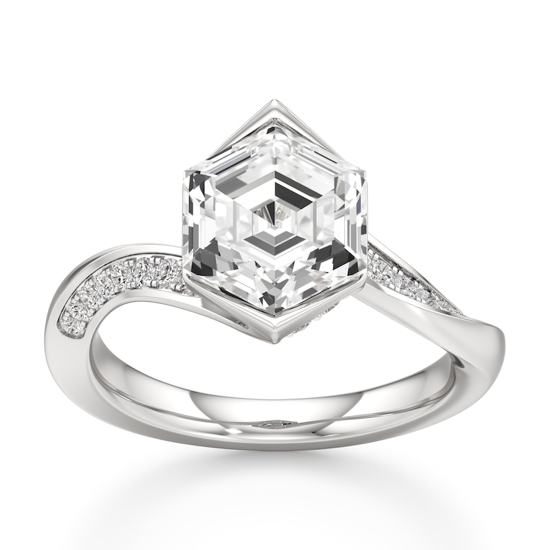 Main Image 1 of J'Lure Hexagon Step-Cut Lab-Created Diamond Bypass Engagement Ring 3-1/4 ct tw 18K White Gold