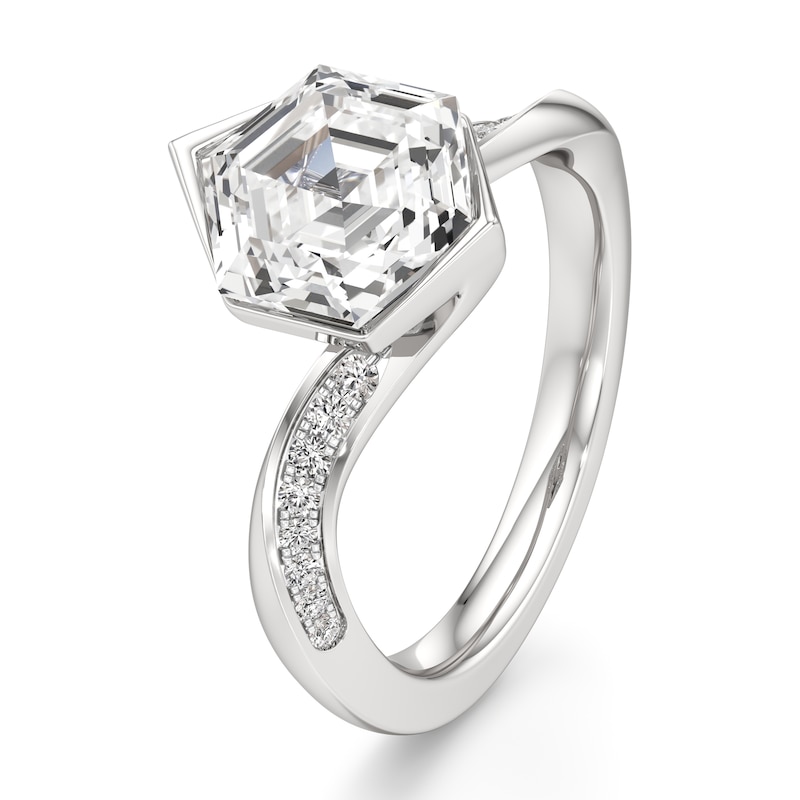 Main Image 4 of J'Lure Hexagon Step-Cut Lab-Created Diamond Bypass Engagement Ring 3-1/4 ct tw 18K White Gold