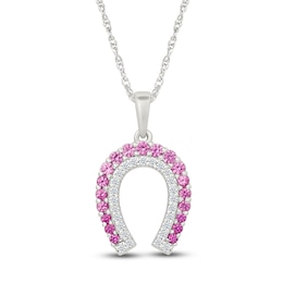 Pink & White Lab-Created Sapphire Horseshoe Necklace Sterling Silver 18&quot;