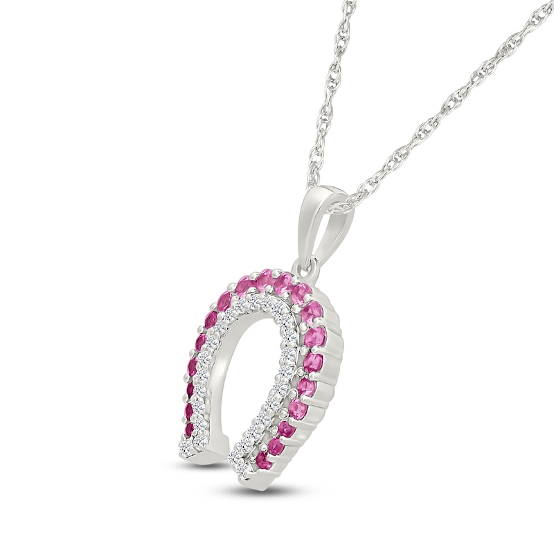 Main Image 2 of Pink & White Lab-Created Sapphire Horseshoe Necklace Sterling Silver 18&quot;