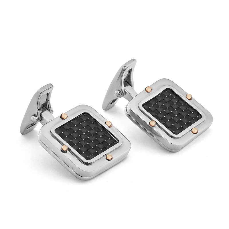 Main Image 2 of Baraka Men's Carbon Fiber Cufflinks Stainless Steel & 18K Rose Gold