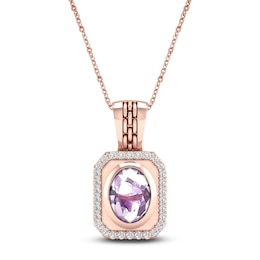 Natural Pink Quartz Necklace 1/6 ct tw Diamonds 14K Rose Gold 18&quot;