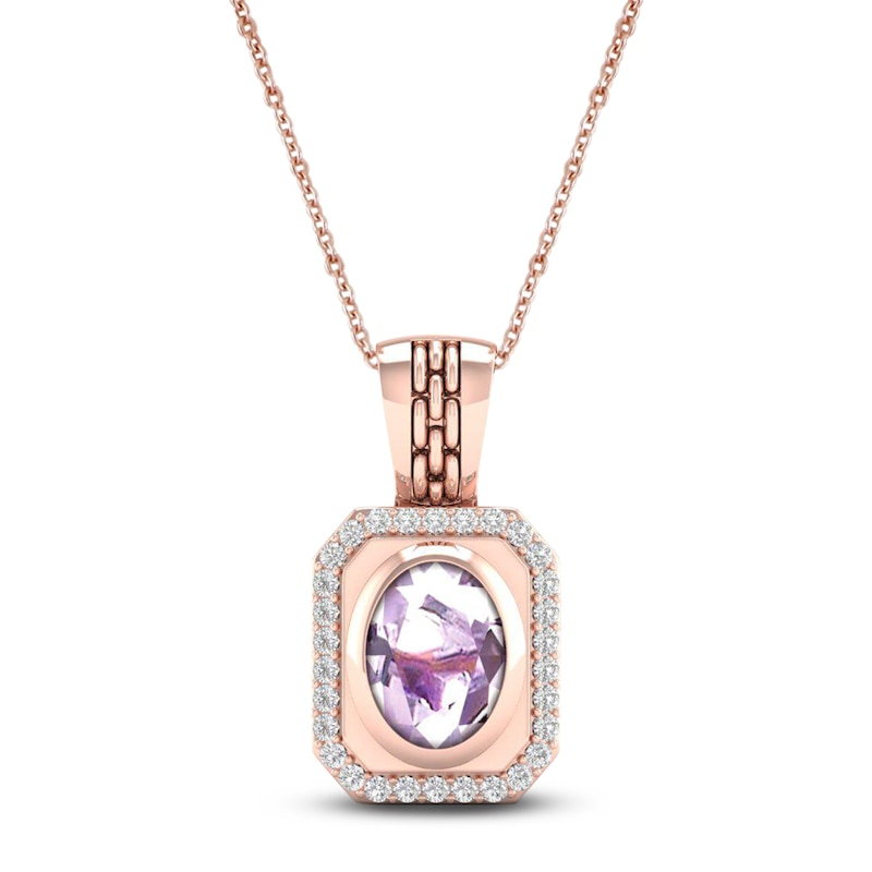 Main Image 1 of Natural Pink Quartz Necklace 1/6 ct tw Diamonds 14K Rose Gold 18&quot;