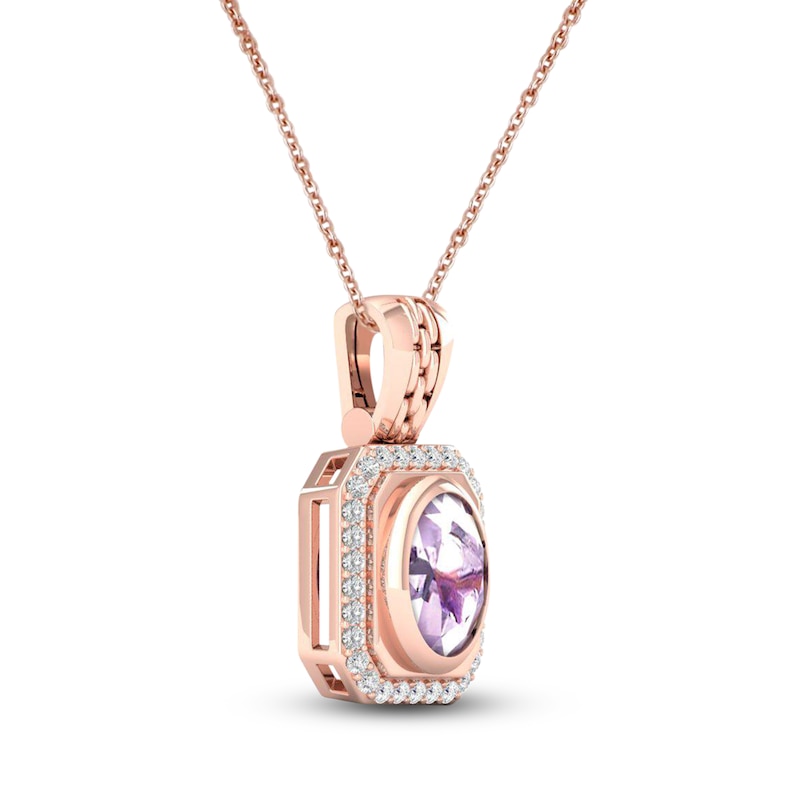 Main Image 2 of Natural Pink Quartz Necklace 1/6 ct tw Diamonds 14K Rose Gold 18&quot;