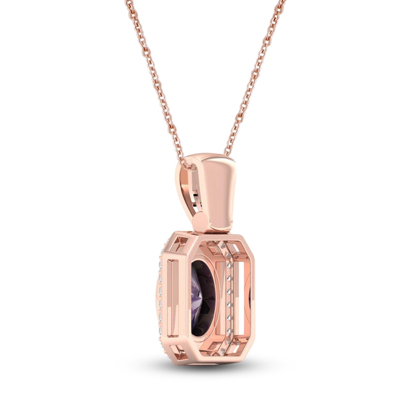 Main Image 3 of Natural Pink Quartz Necklace 1/6 ct tw Diamonds 14K Rose Gold 18&quot;