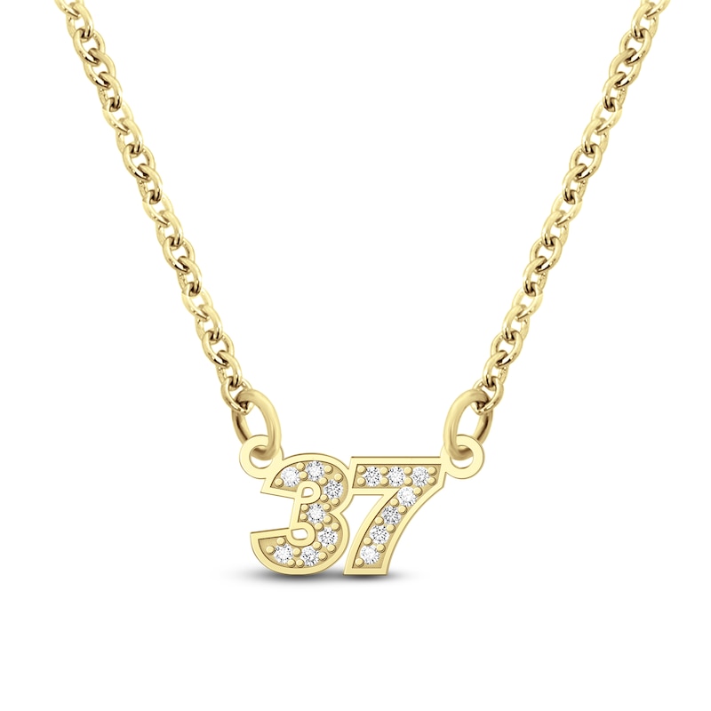 Diamond Double Digit Number Necklace Diamond Accents 10K Yellow Gold 18"