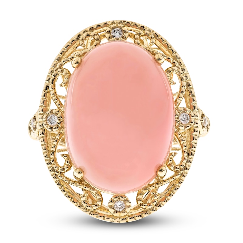 Main Image 1 of Natural Pink Opal Ring 1/20 ct tw Diamonds 14K Yellow Gold