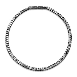 Men's Solid Curb Chain Necklace Black-Plated Stainless Steel 8mm 20&quot;