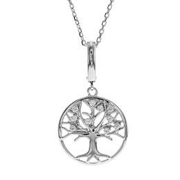 Diamond Tree Pendant Necklace 1/10 ct tw Round 14K White Gold 18&quot;