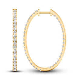 Lab-Created Diamond Hoop Earrings 2 ct tw Round 14K Yellow Gold