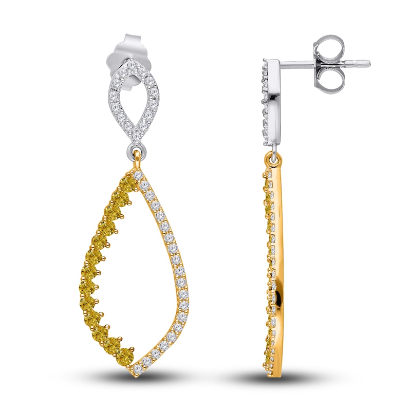 Main Image 2 of Kallati Natural Yellow Diamond Drop Earrings 1-1/4 ct tw Round 14K Two-Tone Gold