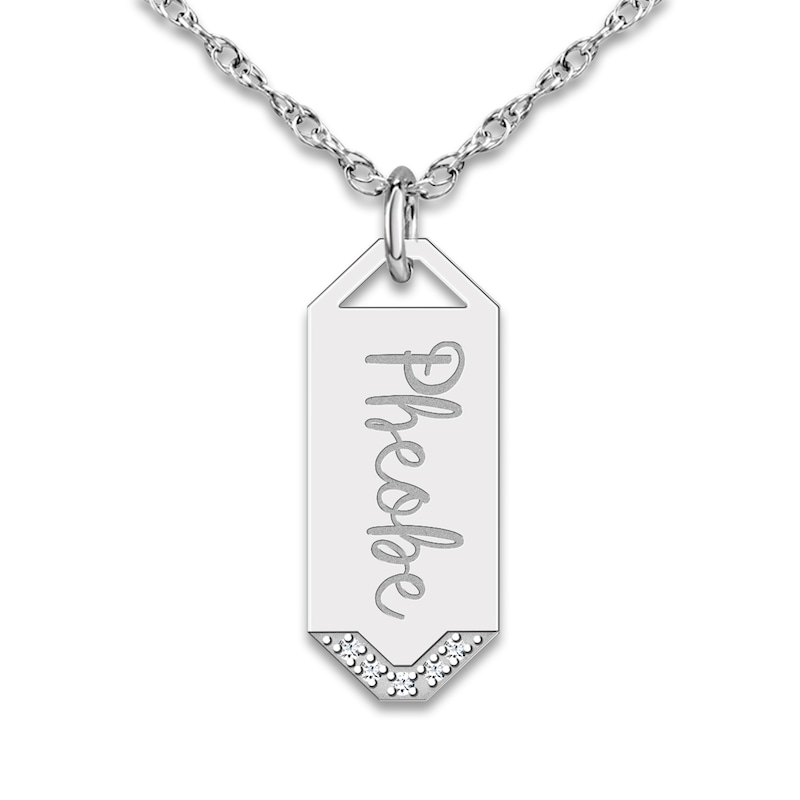 Main Image 1 of Engravable High-Polish Circle Necklace Diamond Accents 14K White Gold 18&quot; 20mm