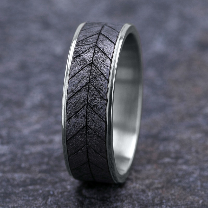 Main Image 4 of Chevron Wedding Band Tantalum/14K White Gold 7.5mm