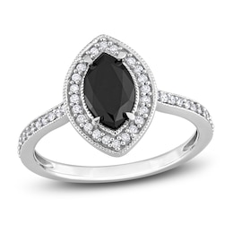 Black & White Diamond Halo Engagement Ring 1-1/4 ct tw Round 14K White Gold