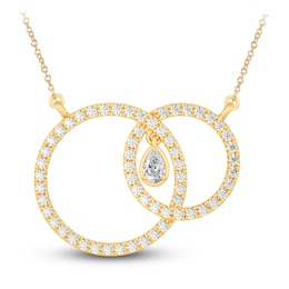 Diamond Pendant Necklace 7/8 ct tw Pear/Round 14K Yellow Gold 18&quot;