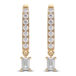 Diamond Drop Earrings 1/2 ct tw Emerald/Round 14K Yellow Gold