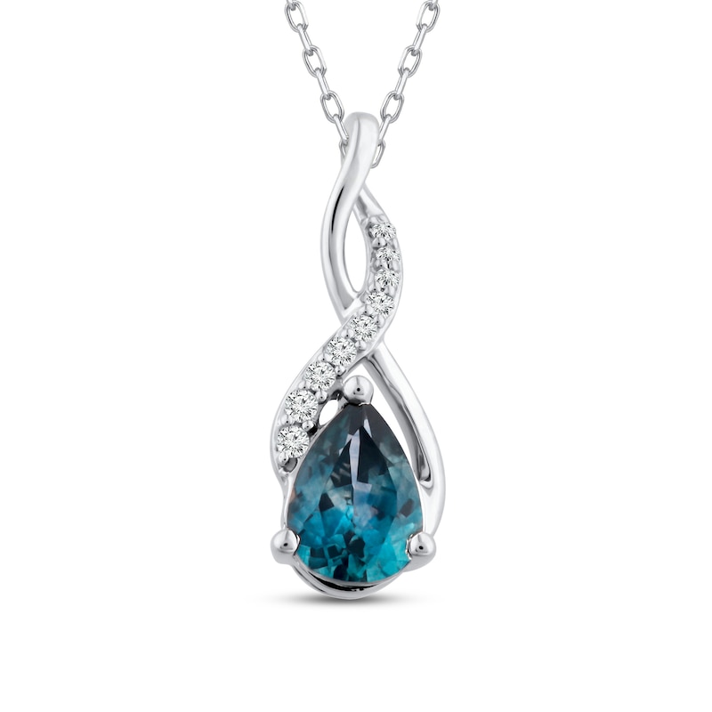 Main Image 1 of Montana Blue Pear-Shaped Natural Sapphire Pendant Necklace 1/20 ct tw Round Diamonds 14K White Gold 18&quot;