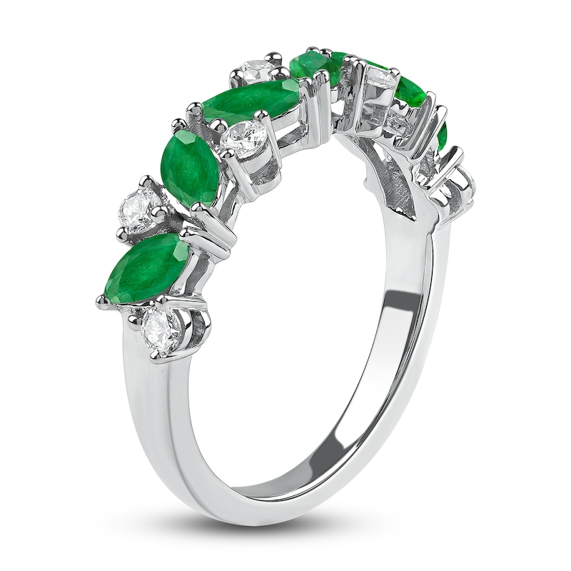Marquise-Cut Natural Emerald & Diamond Ring 1/3 ct tw 14K White Gold