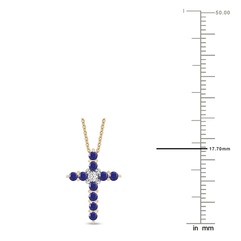 Main Image 4 of Natural Blue Sapphire Cross Pendant 1/20 ct tw 14K Yellow Gold 18&quot;