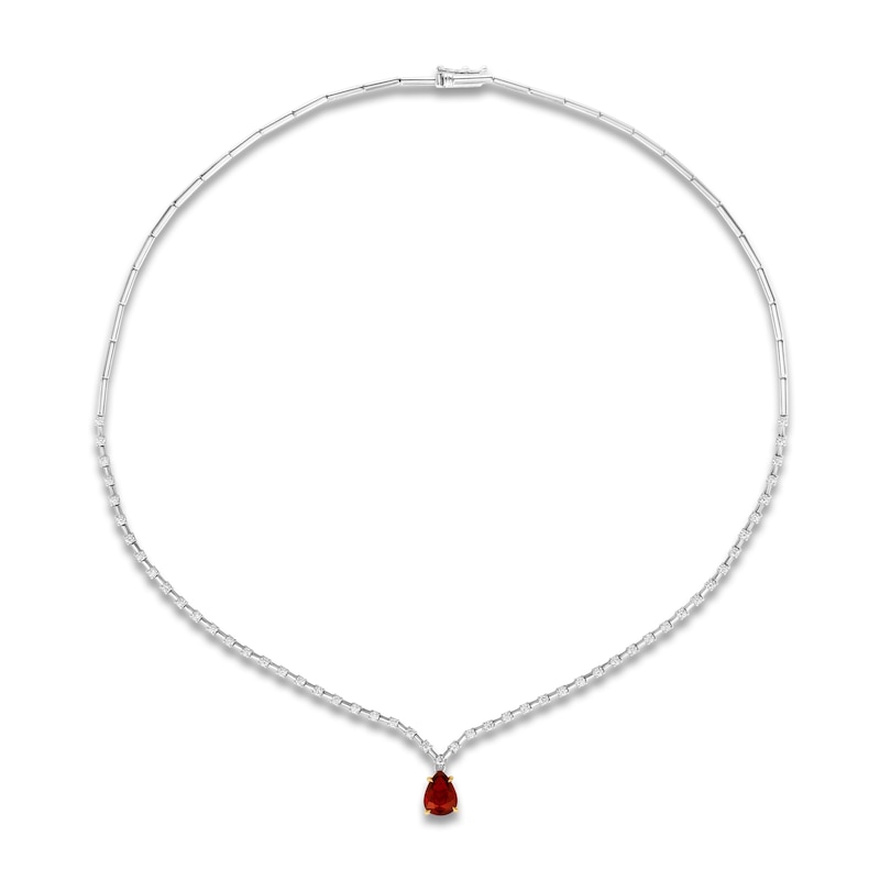 Main Image 1 of Le Vian Couture Pear-Shaped Natural Ruby Necklace 1-1/3 ct tw Diamonds 18K Vanilla Gold