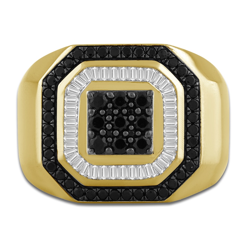 Main Image 3 of Men's Black & White Multi-Diamond Center Ring 1 ct tw 10K Yellow Gold