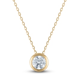 Certified Diamond Bezel-Set Solitaire Necklace 1/2 ct tw 14K Yellow Gold 18&quot; (I1/I)