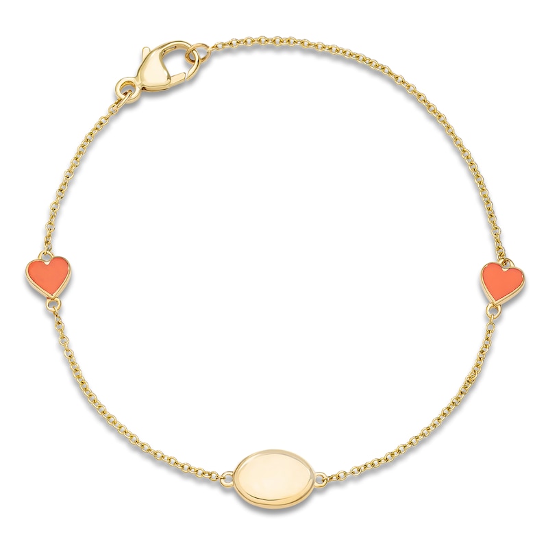 Engravable Enamel Heart Bracelet 14K Yellow Gold 6"