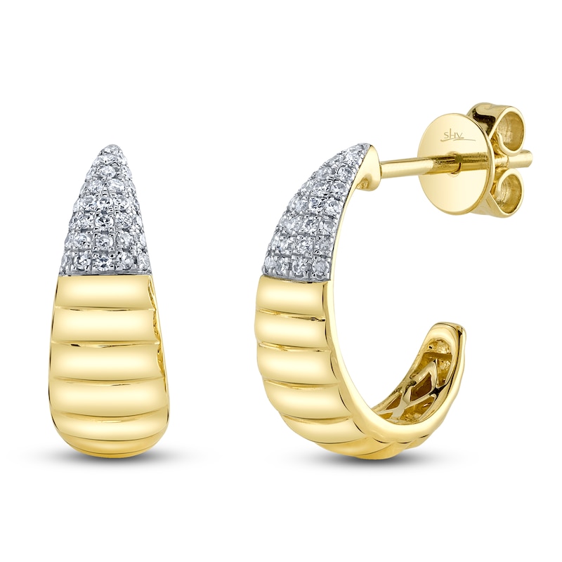 Shy Creation Diamond Tapered J-Hoop Earrings 1/8 ct tw 14K Yellow Gold SC55026162RD