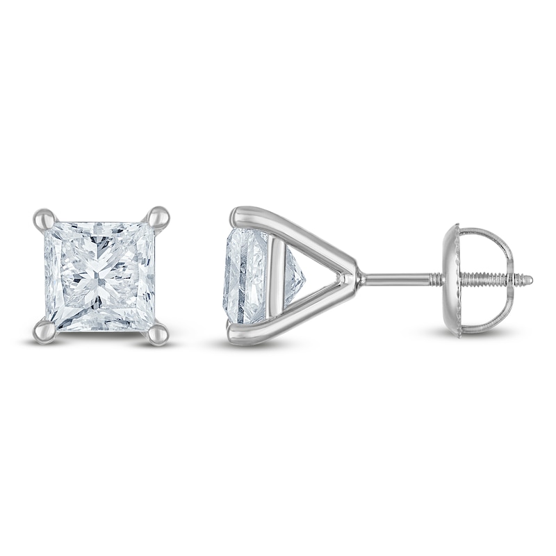 Certified Princess-Cut Diamond Solitaire Stud Earrings 3 ct tw 18K White Gold (SI2/I)