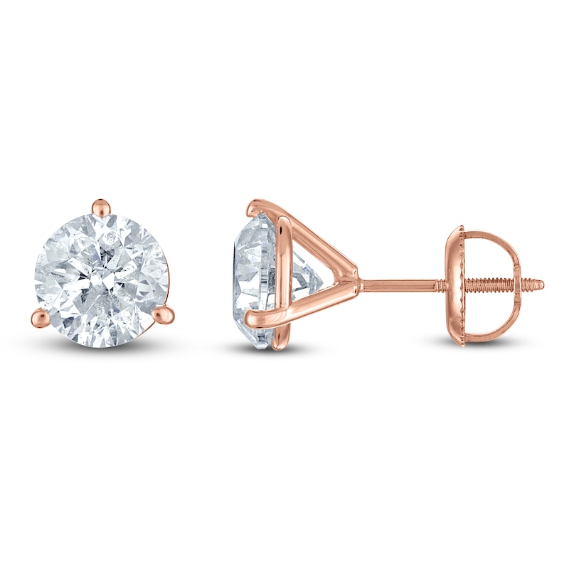 Main Image 1 of Certified Round-Cut Diamond Solitaire Stud Earrings 3 ct tw 18K Rose Gold (SI2/I)